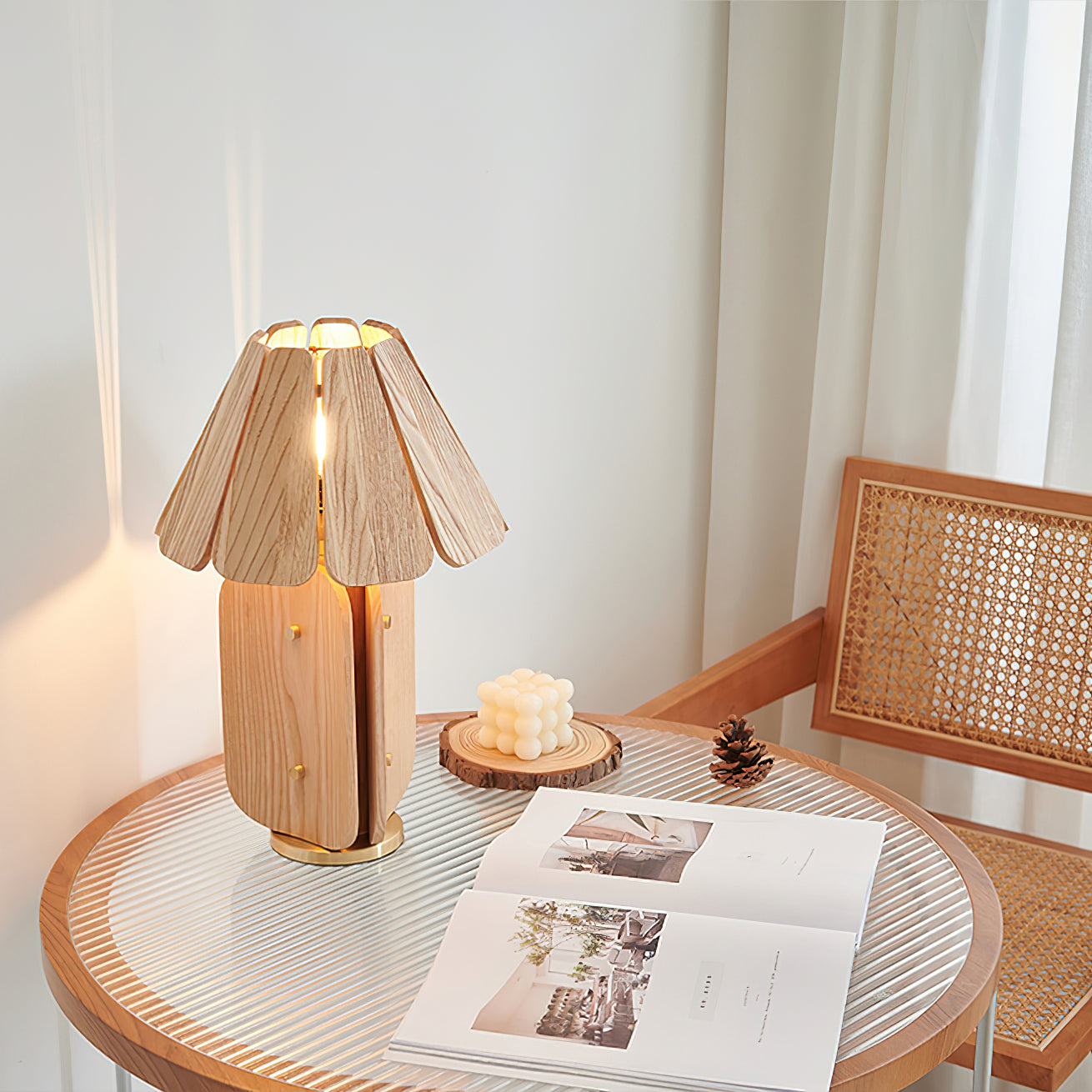 Kubec Table Lamp - Modern Slatted Wood Desk Light | Walnut & Oak Finish