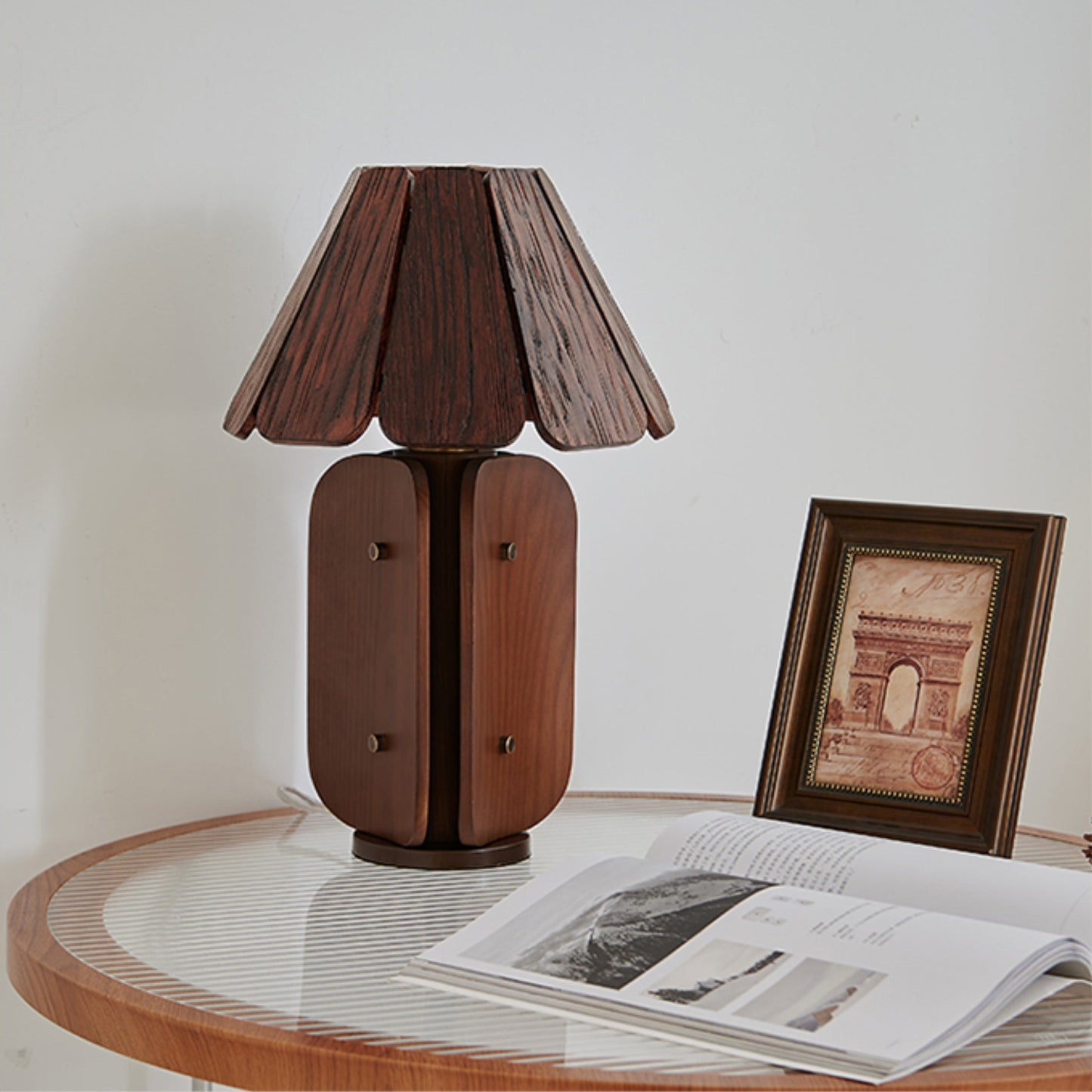 Kubec Table Lamp - Modern Slatted Wood Desk Light | Walnut & Oak Finish