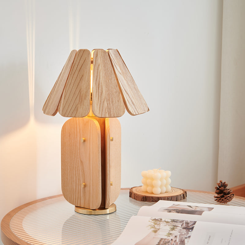 Kubec Table Lamp - Modern Slatted Wood Desk Light | Walnut & Oak Finish