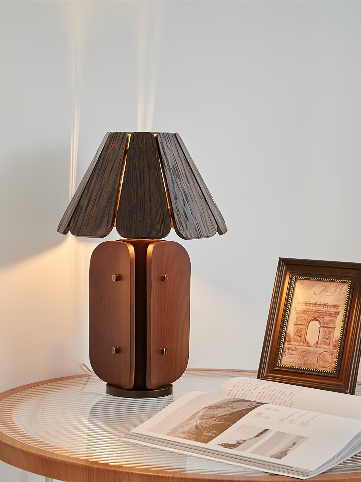Kubec Table Lamp - Modern Slatted Wood Desk Light | Walnut & Oak Finish