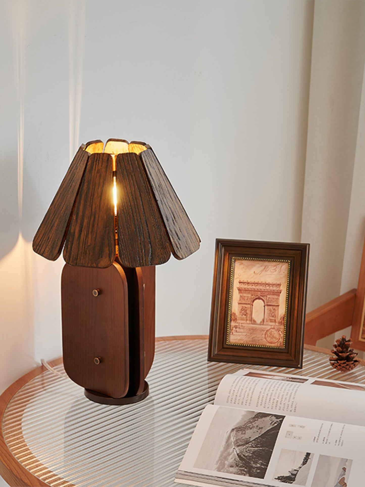 Kubec Table Lamp - Modern Slatted Wood Desk Light | Walnut & Oak Finish