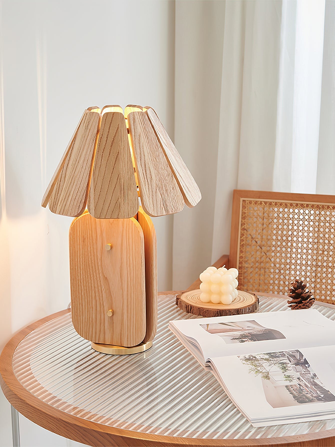 Kubec Table Lamp - Modern Slatted Wood Desk Light | Walnut & Oak Finish