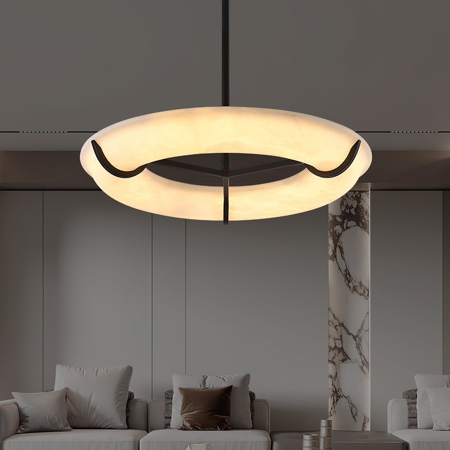 Kuklos Alabaster Chandelier - Luxury Spanish Alabaster & Brass Ring Pendant