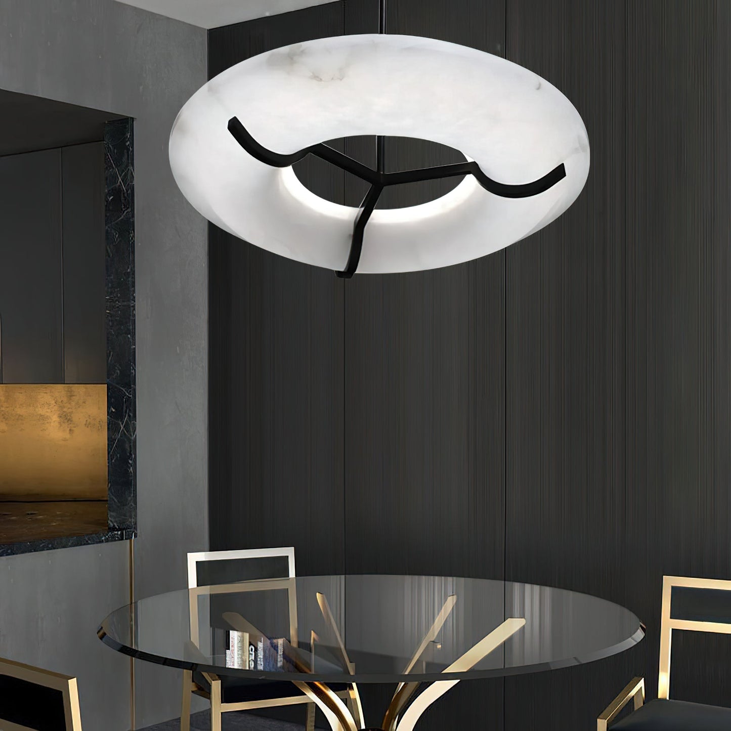 Kuklos Alabaster Chandelier - Luxury Spanish Alabaster & Brass Ring Pendant