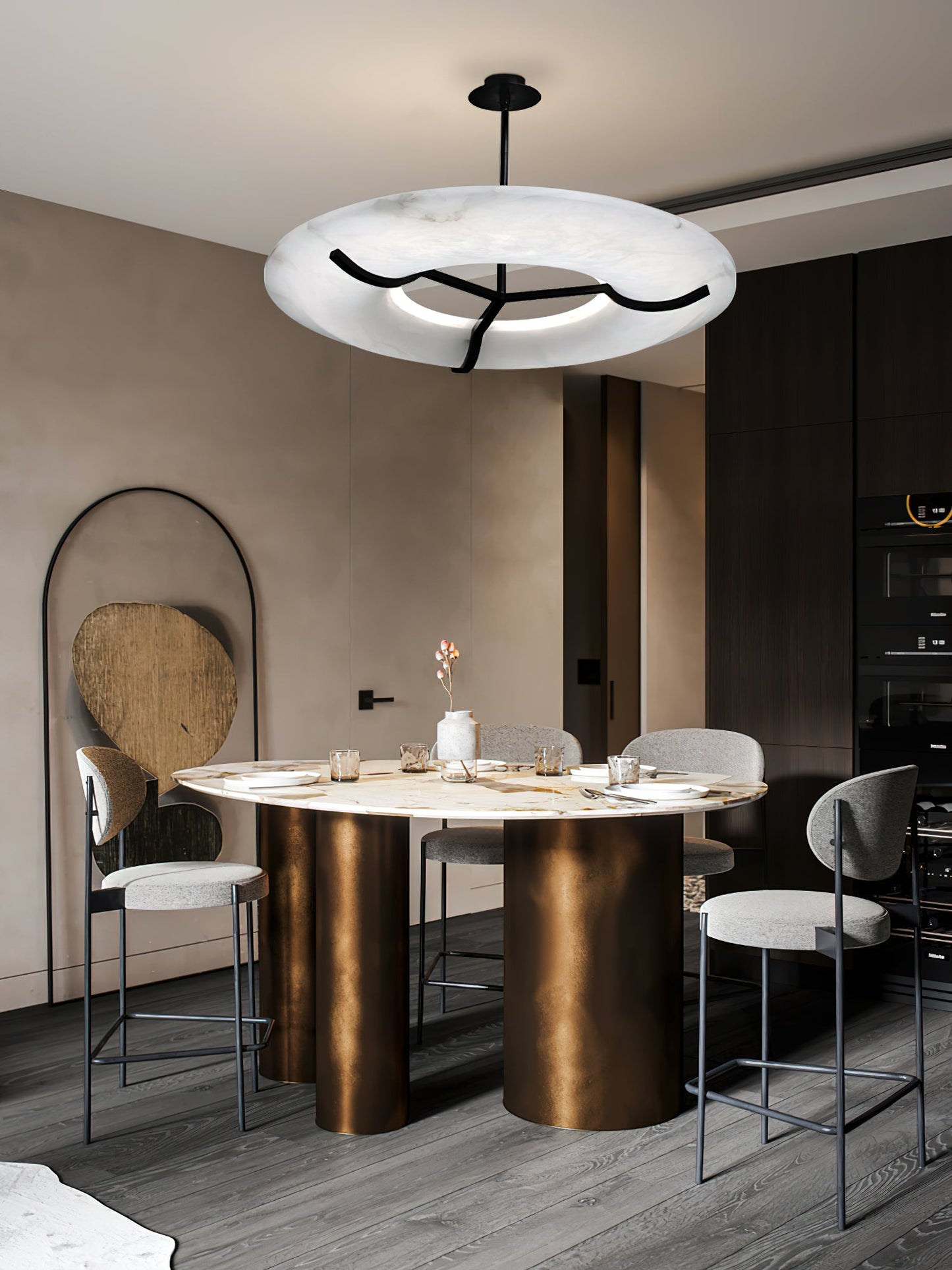 Kuklos Alabaster Chandelier - Luxury Spanish Alabaster & Brass Ring Pendant