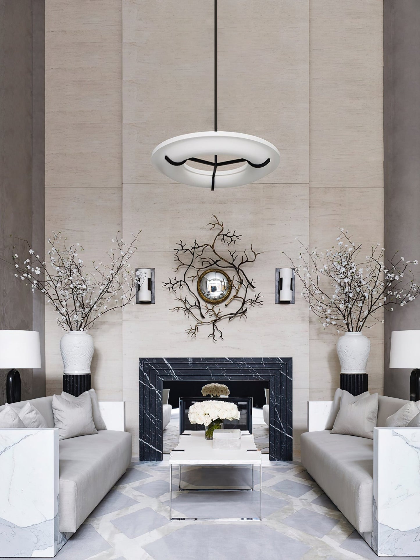 Kuklos Alabaster Chandelier - Luxury Spanish Alabaster & Brass Ring Pendant