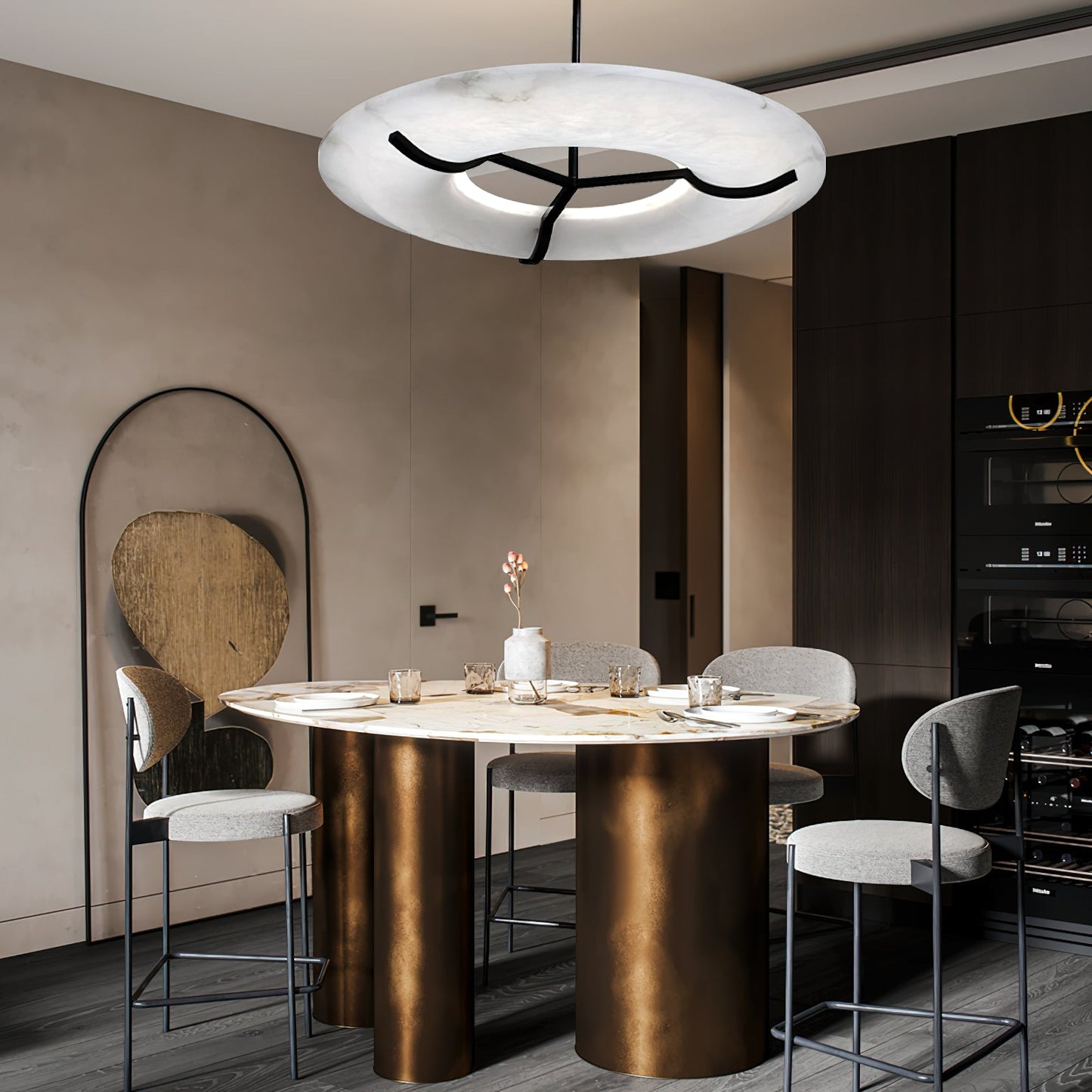 Kuklos Alabaster Chandelier - Luxury Spanish Alabaster & Brass Ring Pendant