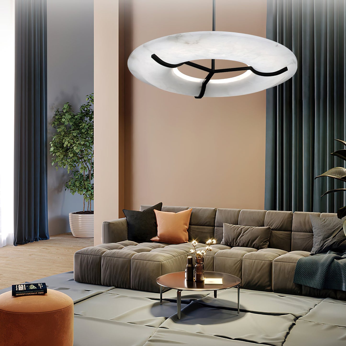 Kuklos Alabaster Chandelier - Luxury Spanish Alabaster & Brass Ring Pendant