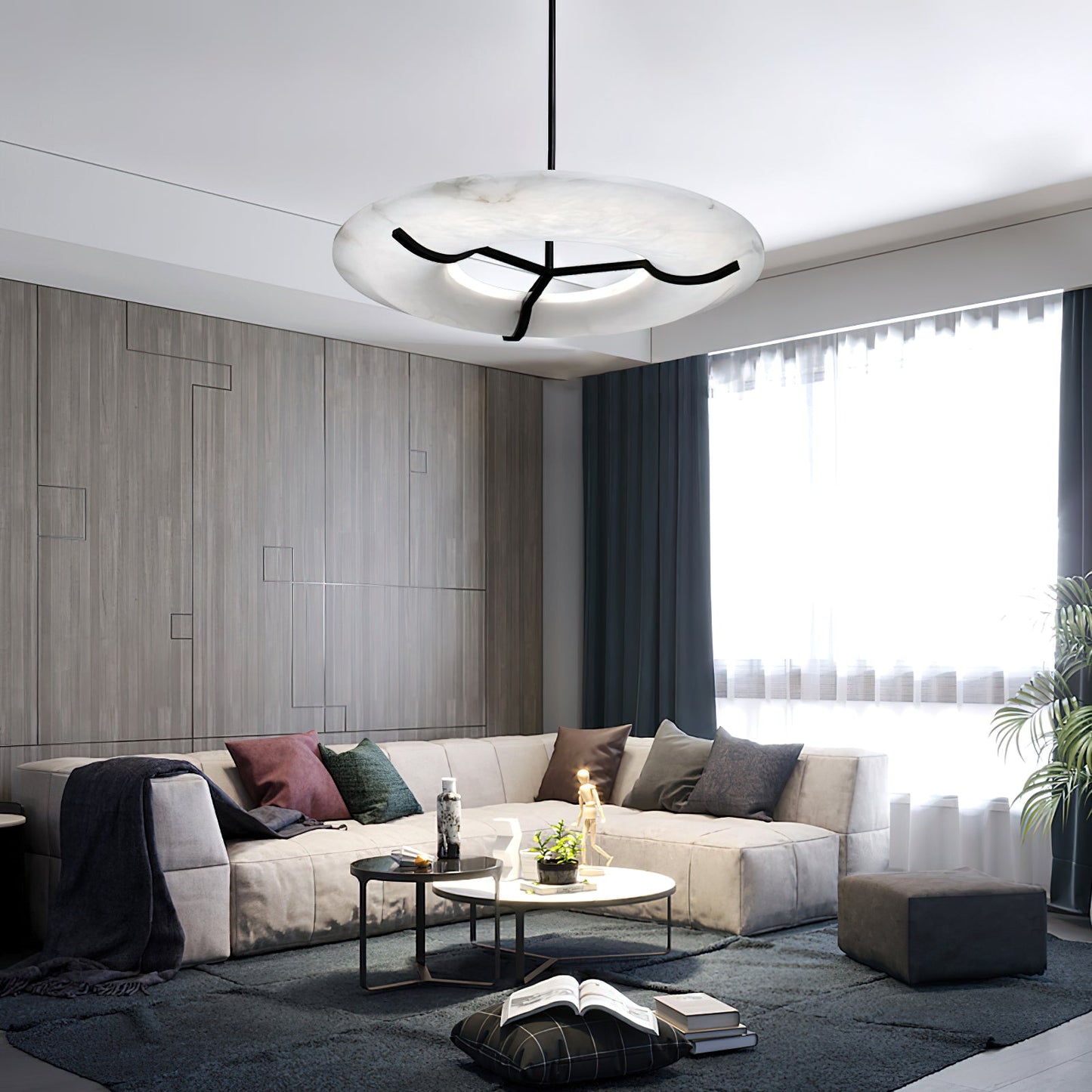 Kuklos Alabaster Chandelier - Luxury Spanish Alabaster & Brass Ring Pendant