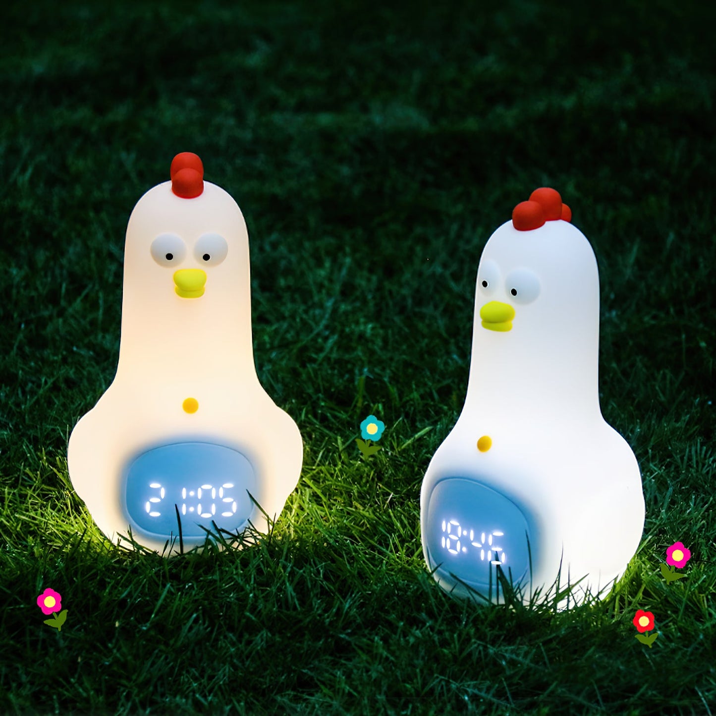 KunFu Chicken Alarm Clock Night Light - Rechargeable Dimmable Kids Night Light with Snooze