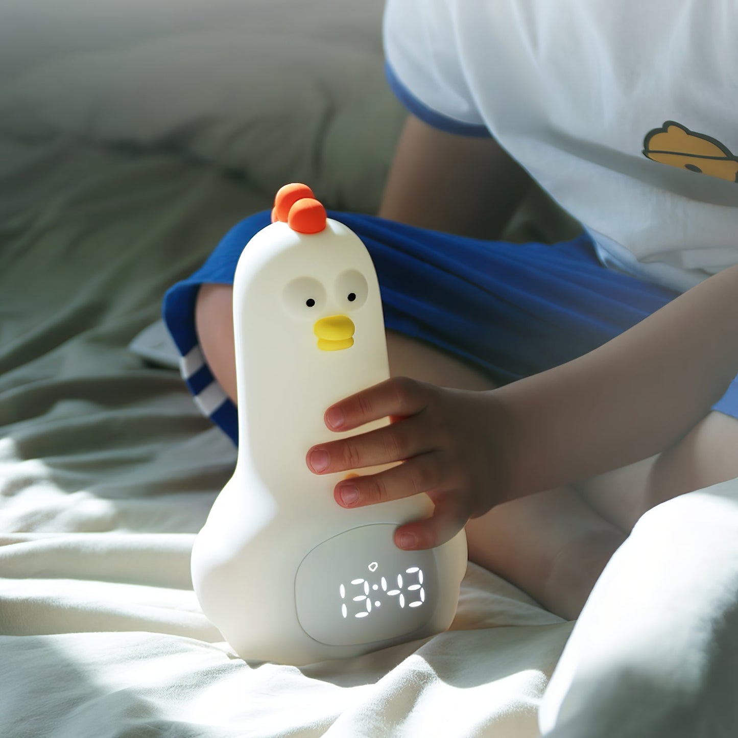 KunFu Chicken Alarm Clock Night Light - Rechargeable Dimmable Kids Night Light with Snooze
