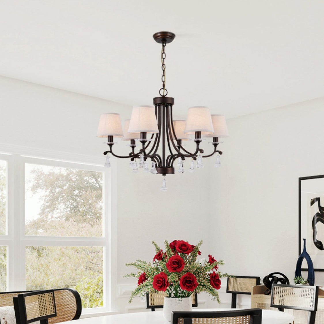 La Pointe Chandelier - Oil-Rubbed Bronze & Tailored Linen Shade Chandelier