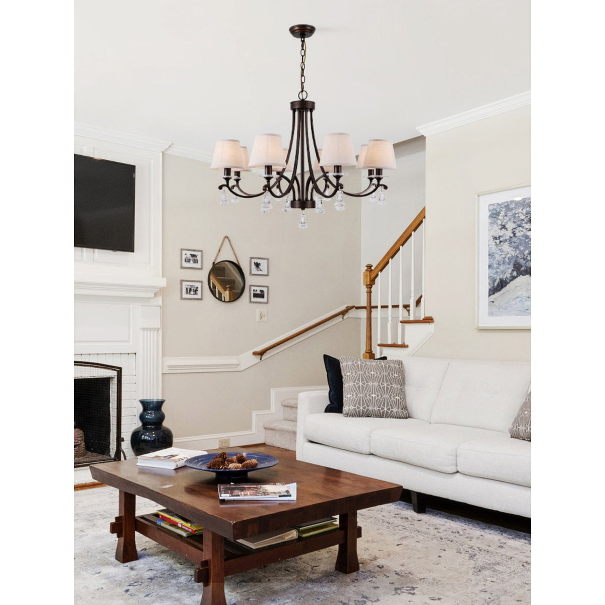 La Pointe Chandelier - Oil-Rubbed Bronze & Tailored Linen Shade Chandelier