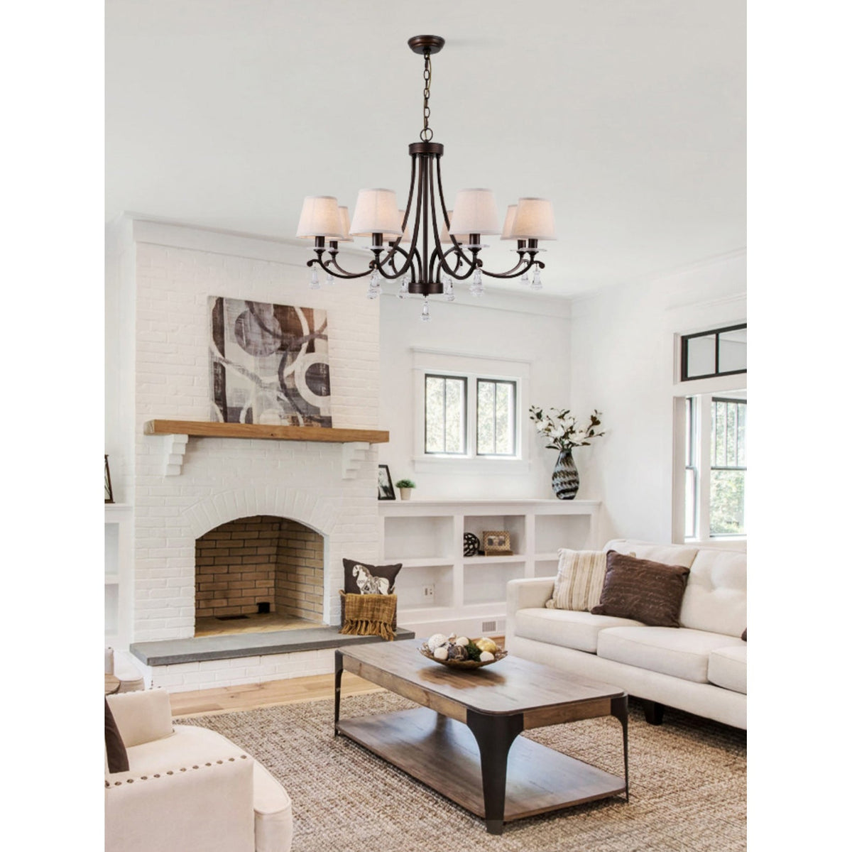 La Pointe Chandelier - Oil-Rubbed Bronze & Tailored Linen Shade Chandelier