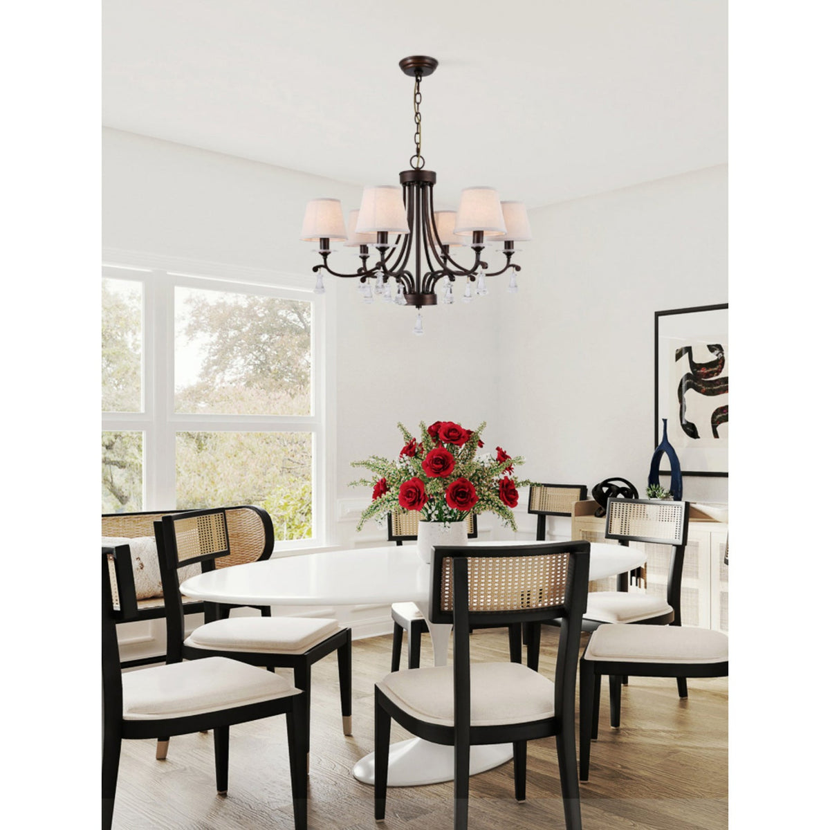 La Pointe Chandelier - Oil-Rubbed Bronze & Tailored Linen Shade Chandelier