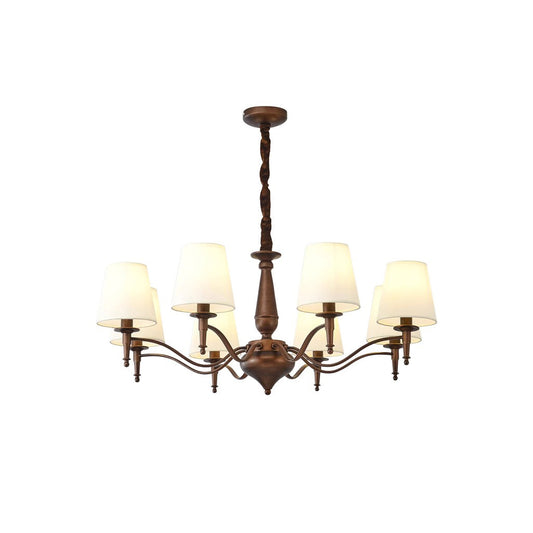 Lanora Chandelier - Dark Brown Brass & Warm Beige Fabric Shade Chandelier