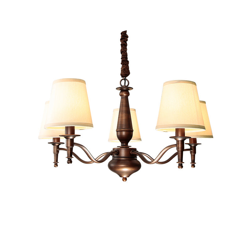Lanora Chandelier - Dark Brown Brass & Warm Beige Fabric Shade Chandelier