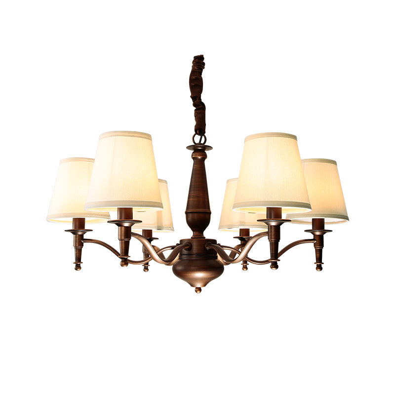 Lanora Chandelier - Dark Brown Brass & Warm Beige Fabric Shade Chandelier