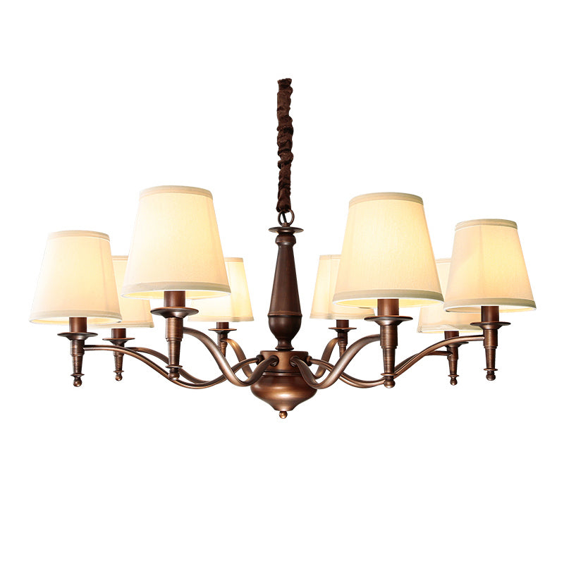 Lanora Chandelier - Dark Brown Brass & Warm Beige Fabric Shade Chandelier