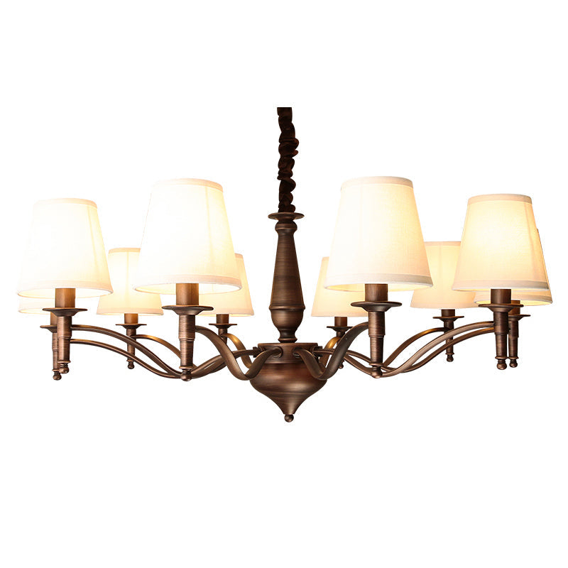 Lanora Chandelier - Dark Brown Brass & Warm Beige Fabric Shade Chandelier