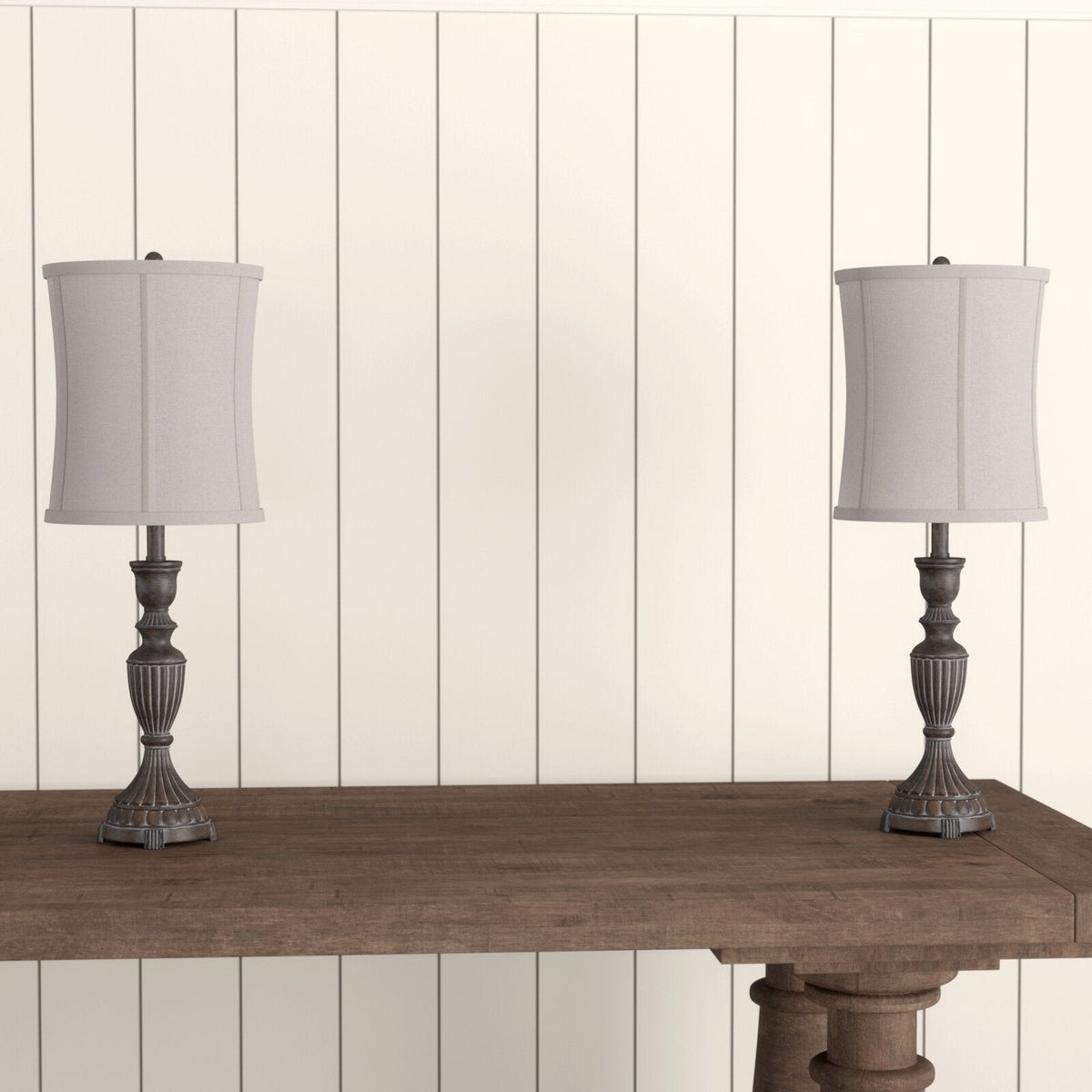 Lansdale Table Lamp - Whitewashed Weathered Wood & Linen Accent Lamp