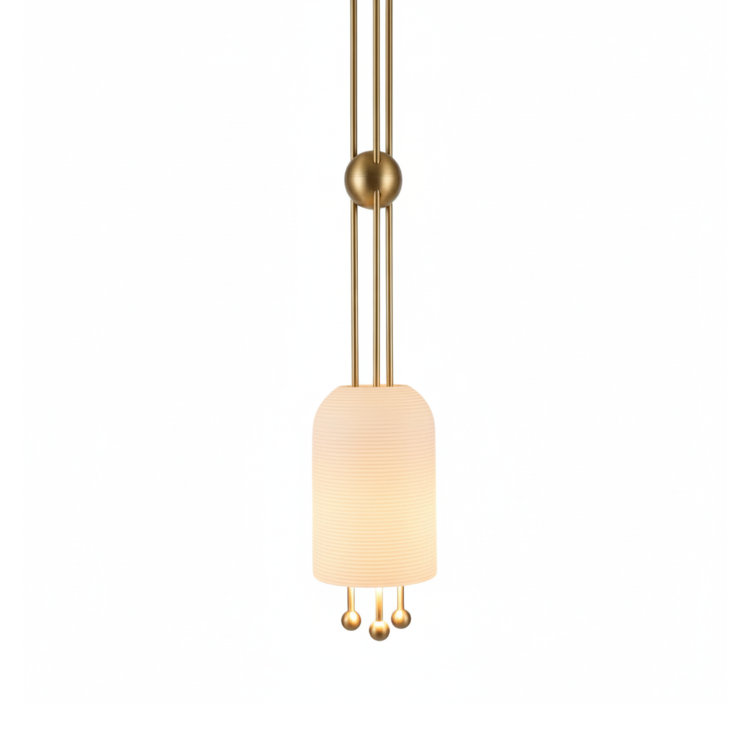Lantern Glass Pendant Lamp - Fluted Glass & Spherical Iron Suspension Light