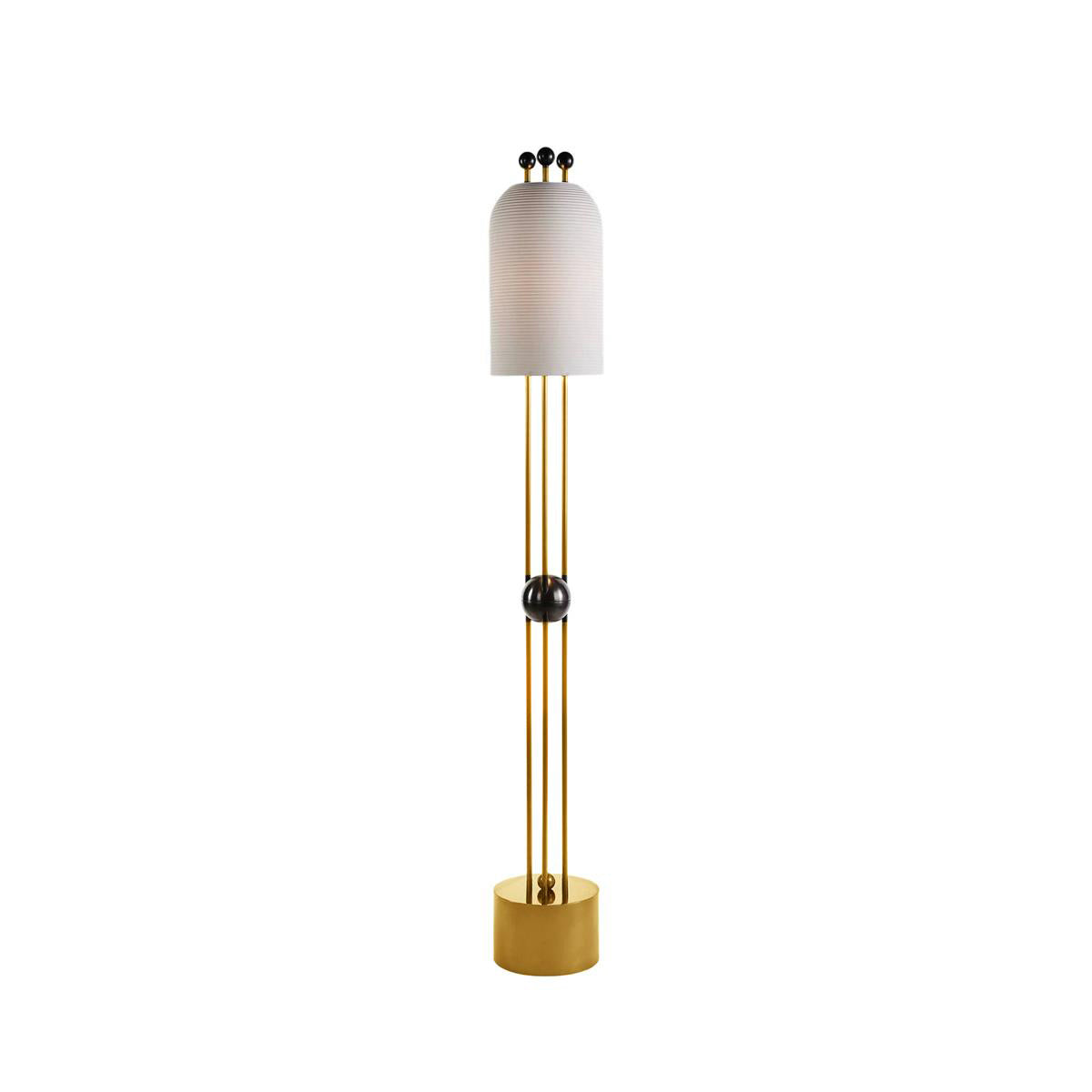 Lantern Glass Floor Lamp - Fluted Glass & Spherical Iron Column Floor Lamp