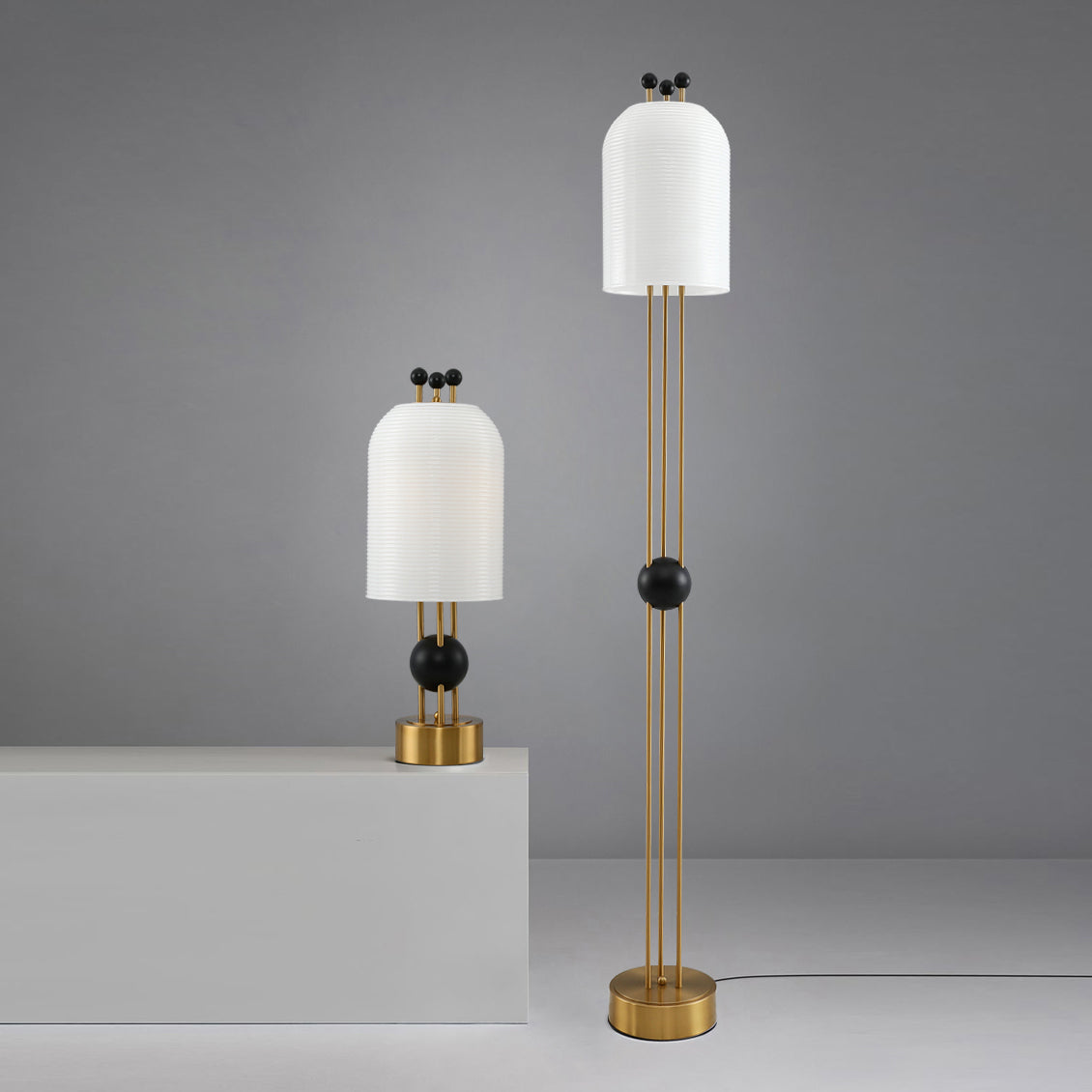 Lantern Glass Floor Lamp - Fluted Glass & Spherical Iron Column Floor Lamp