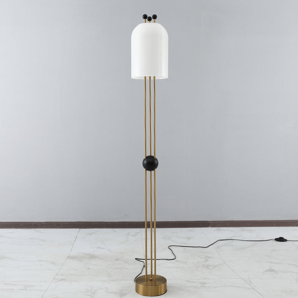 Lantern Glass Floor Lamp - Fluted Glass & Spherical Iron Column Floor Lamp