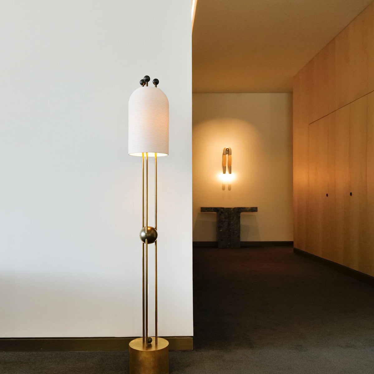 Lantern Glass Floor Lamp - Fluted Glass & Spherical Iron Column Floor Lamp