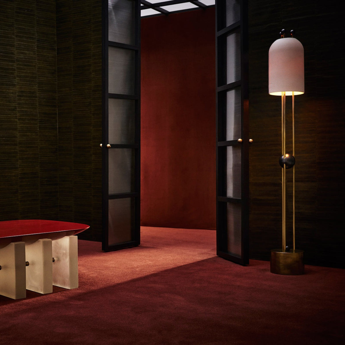 Lantern Glass Floor Lamp - Fluted Glass & Spherical Iron Column Floor Lamp