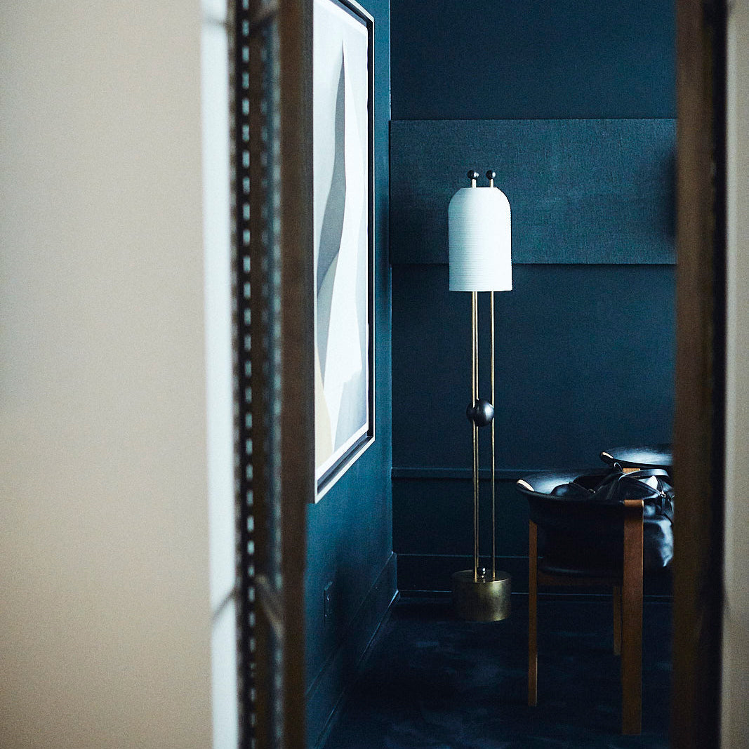 Lantern Glass Floor Lamp - Fluted Glass & Spherical Iron Column Floor Lamp