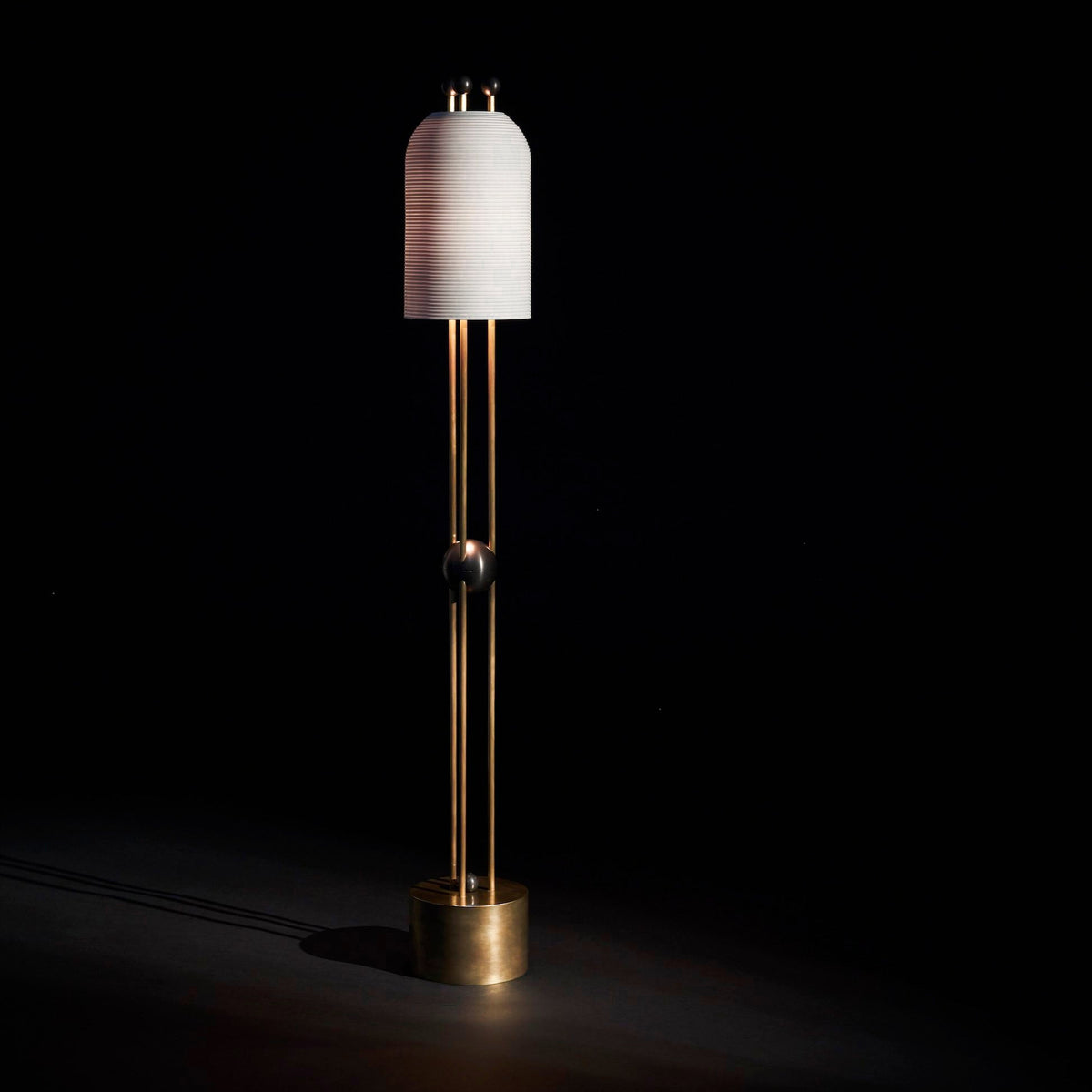 Lantern Glass Floor Lamp - Fluted Glass & Spherical Iron Column Floor Lamp