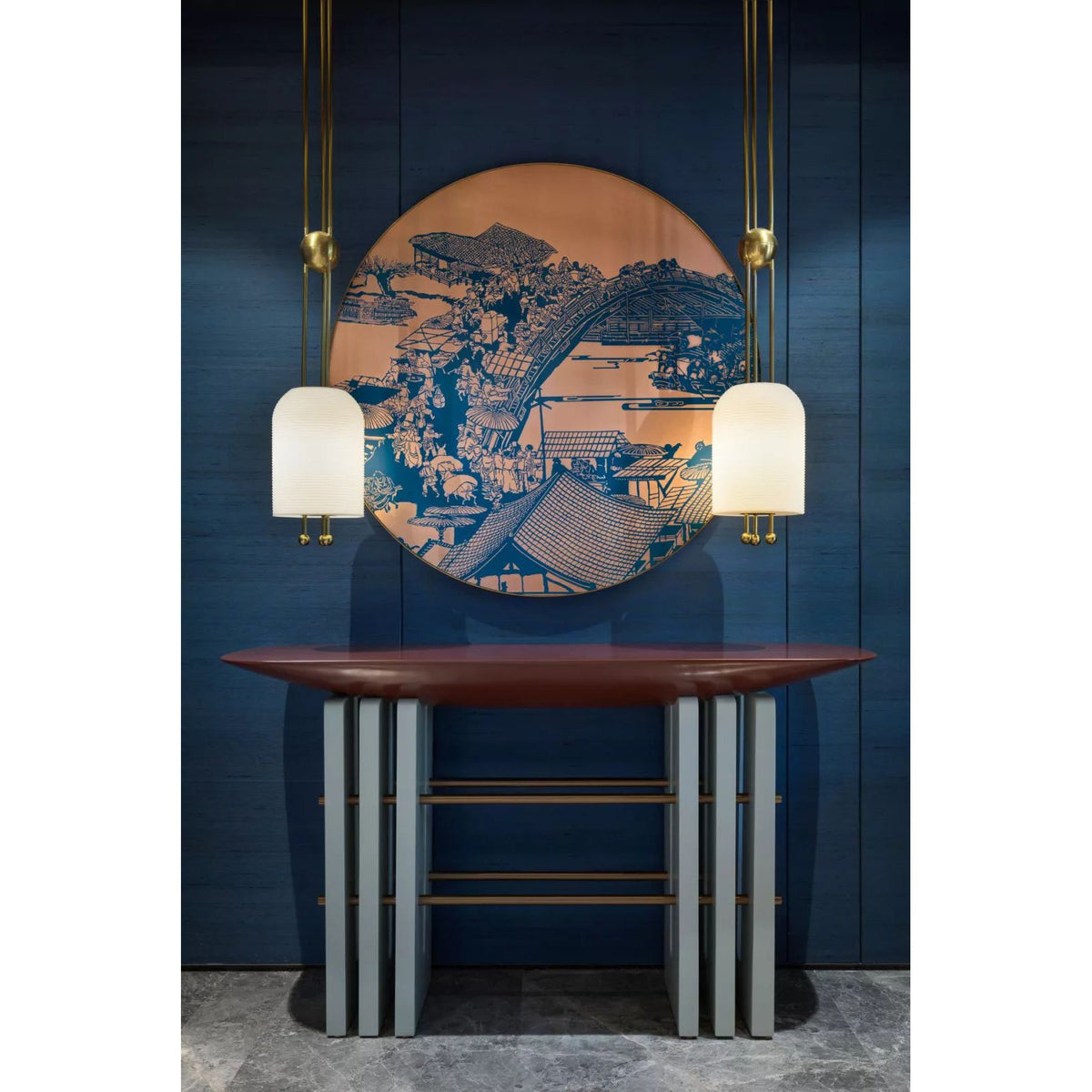 Lantern Glass Pendant Lamp - Fluted Glass & Spherical Iron Suspension Light