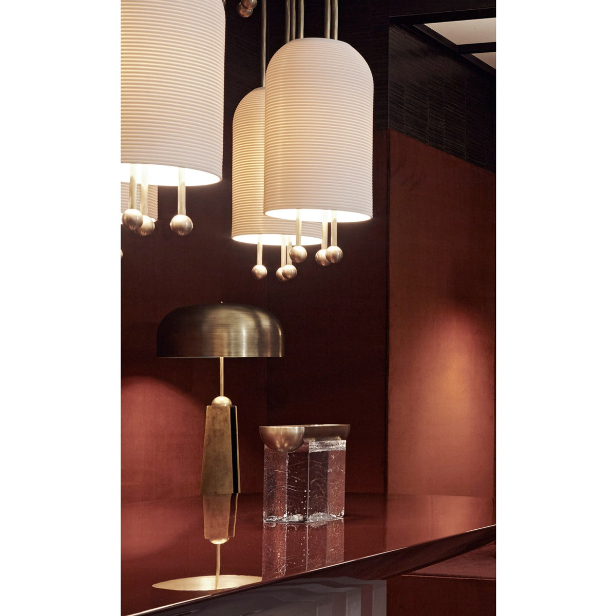 Lantern Glass Pendant Lamp - Fluted Glass & Spherical Iron Suspension Light