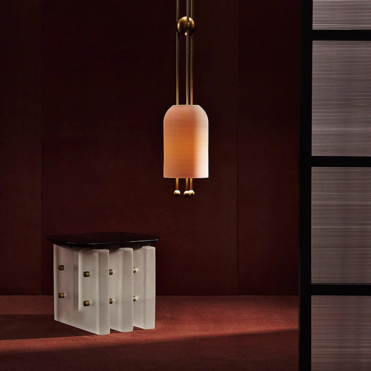 Lantern Glass Pendant Lamp - Fluted Glass & Spherical Iron Suspension Light