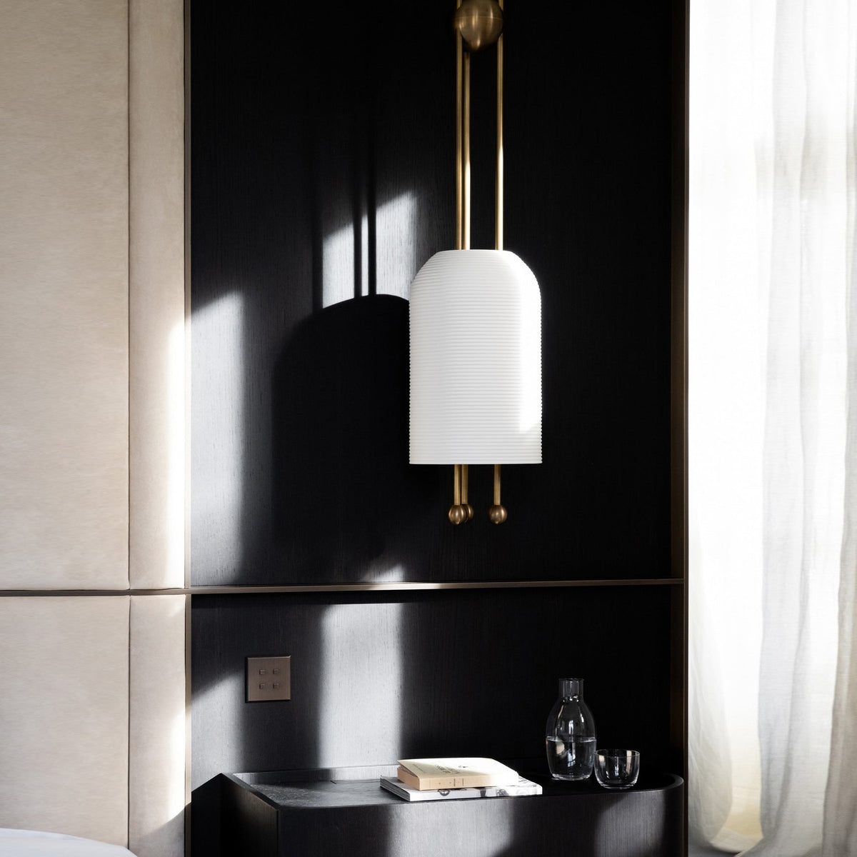 Lantern Glass Pendant Lamp - Fluted Glass & Spherical Iron Suspension Light