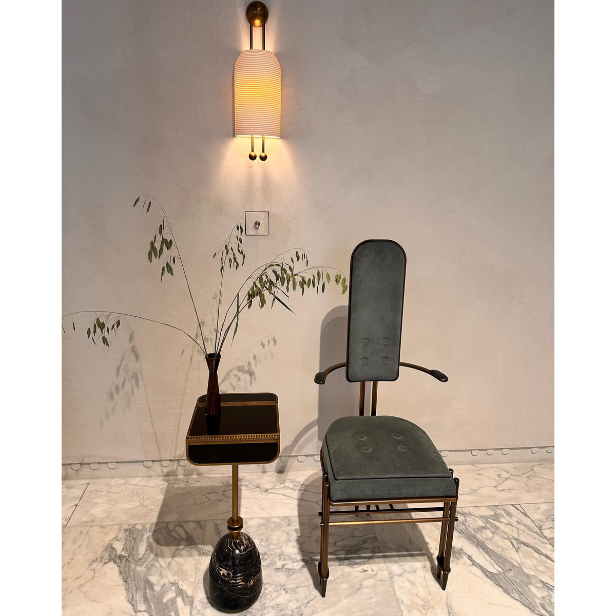 Lantern Glass Sconce - Fluted Glass & Spherical Iron Wall Sconce
