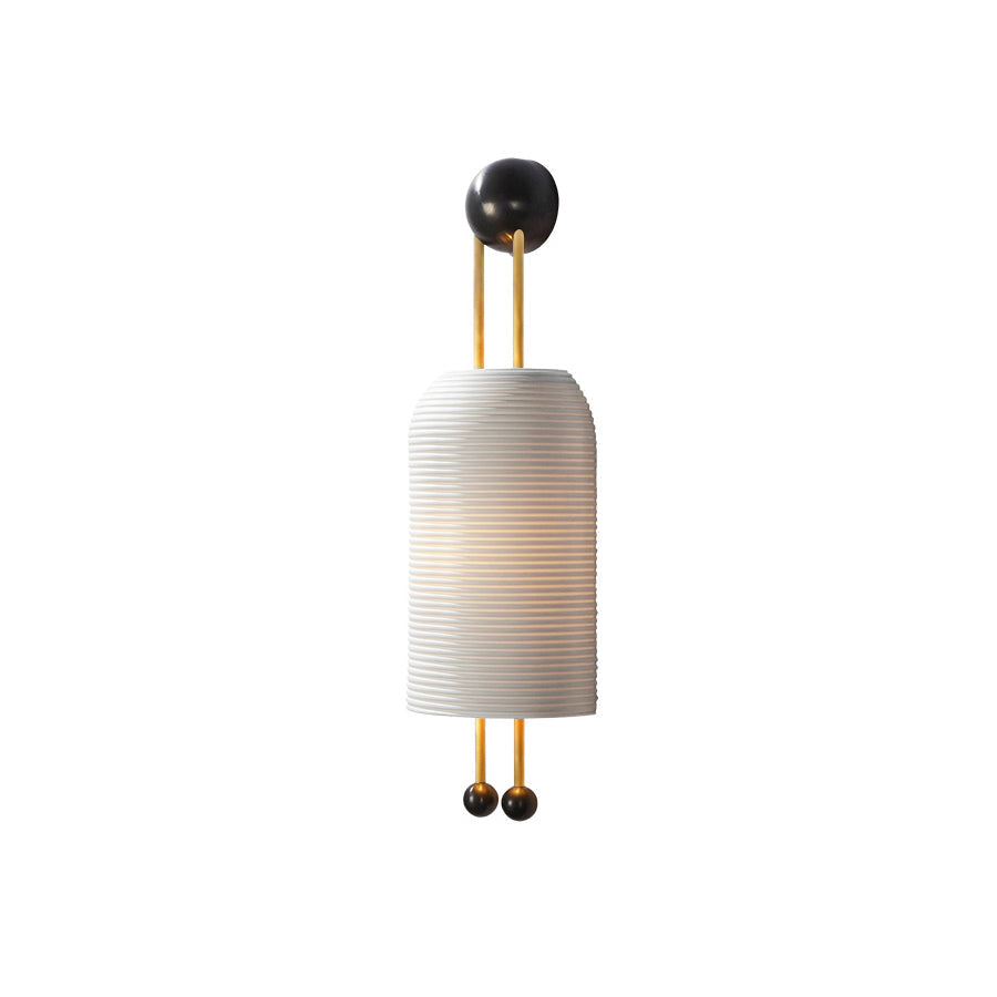 Lantern Glass Sconce - Fluted Glass & Spherical Iron Wall Sconce