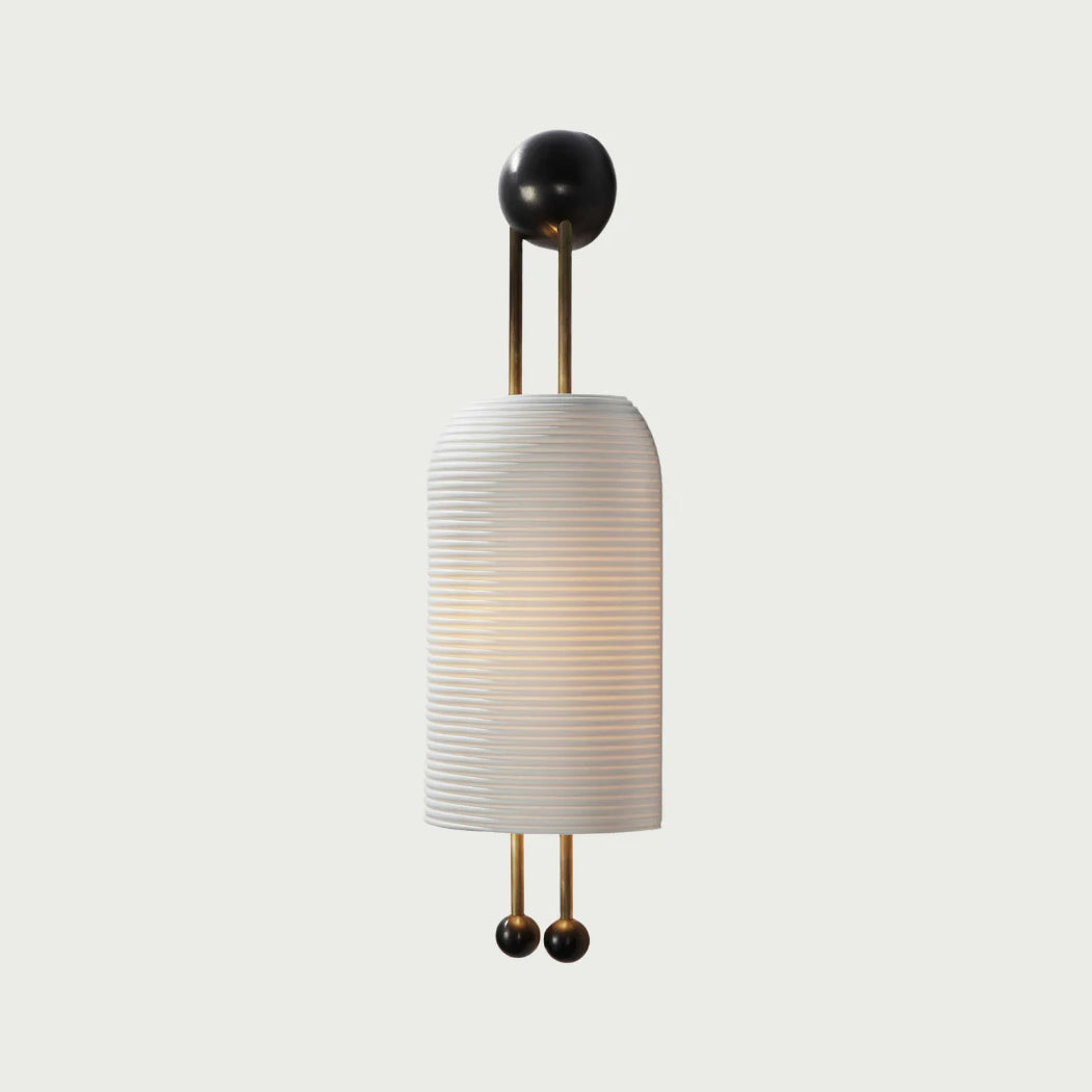 Lantern Glass Sconce - Fluted Glass & Spherical Iron Wall Sconce