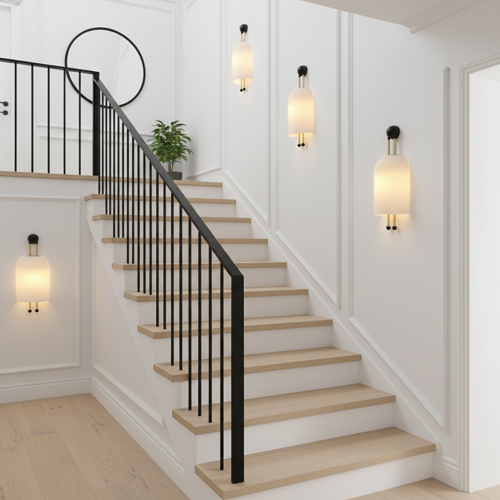 Lantern Glass Sconce - Fluted Glass & Spherical Iron Wall Sconce