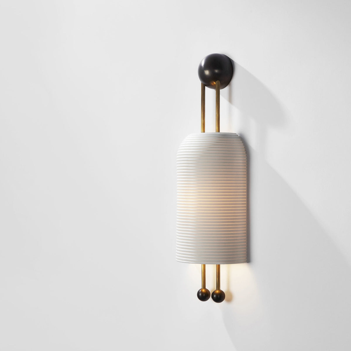 Lantern Glass Sconce - Fluted Glass & Spherical Iron Wall Sconce