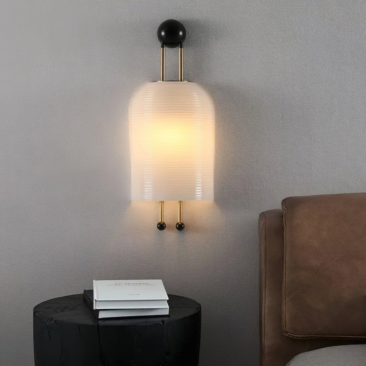 Lantern Glass Sconce - Fluted Glass & Spherical Iron Wall Sconce