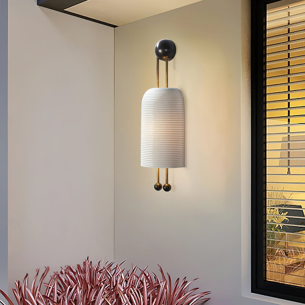 Lantern Glass Sconce - Fluted Glass & Spherical Iron Wall Sconce