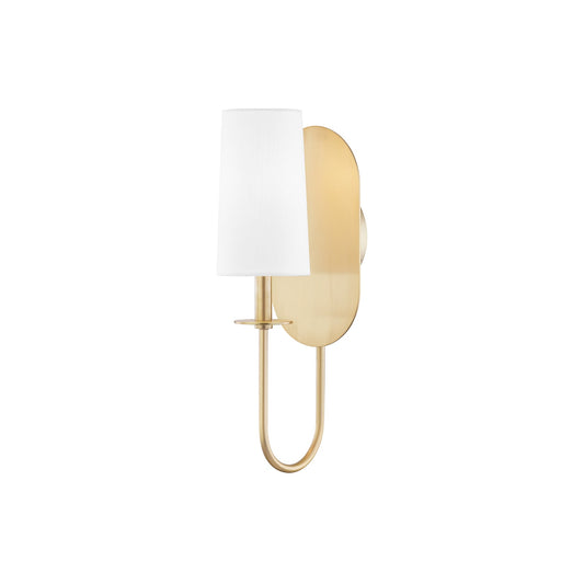 Lara Wall Lamp - Aged Brass Oval Backplate & White Linen Cylinder Sconce