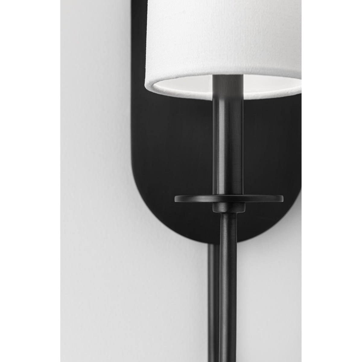 Lara Wall Lamp - Aged Brass Oval Backplate & White Linen Cylinder Sconce