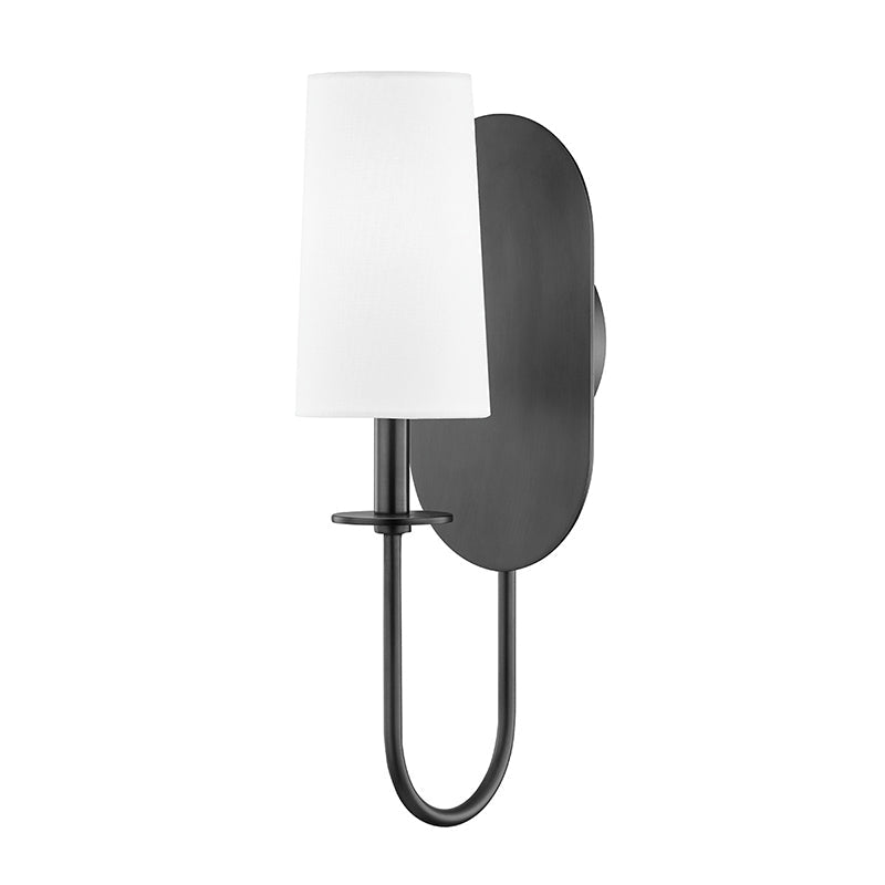 Lara Wall Lamp - Aged Brass Oval Backplate & White Linen Cylinder Sconce