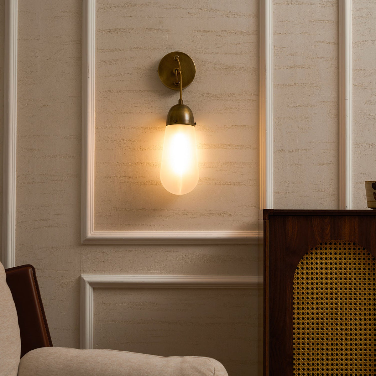 Lariat Wall Lamp - Refined Architectural Brass & Glass Shade Sconce