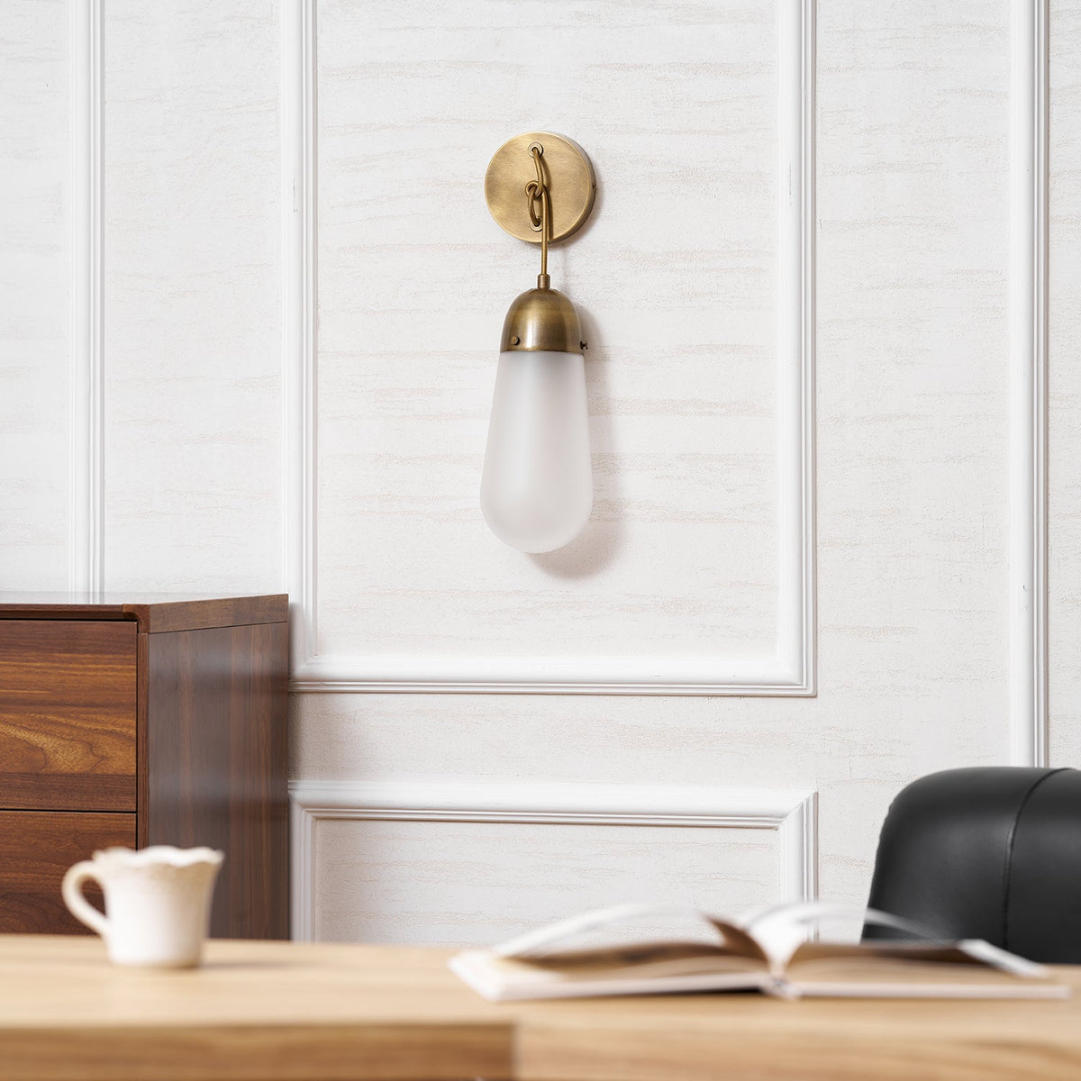 Lariat Wall Lamp - Refined Architectural Brass & Glass Shade Sconce