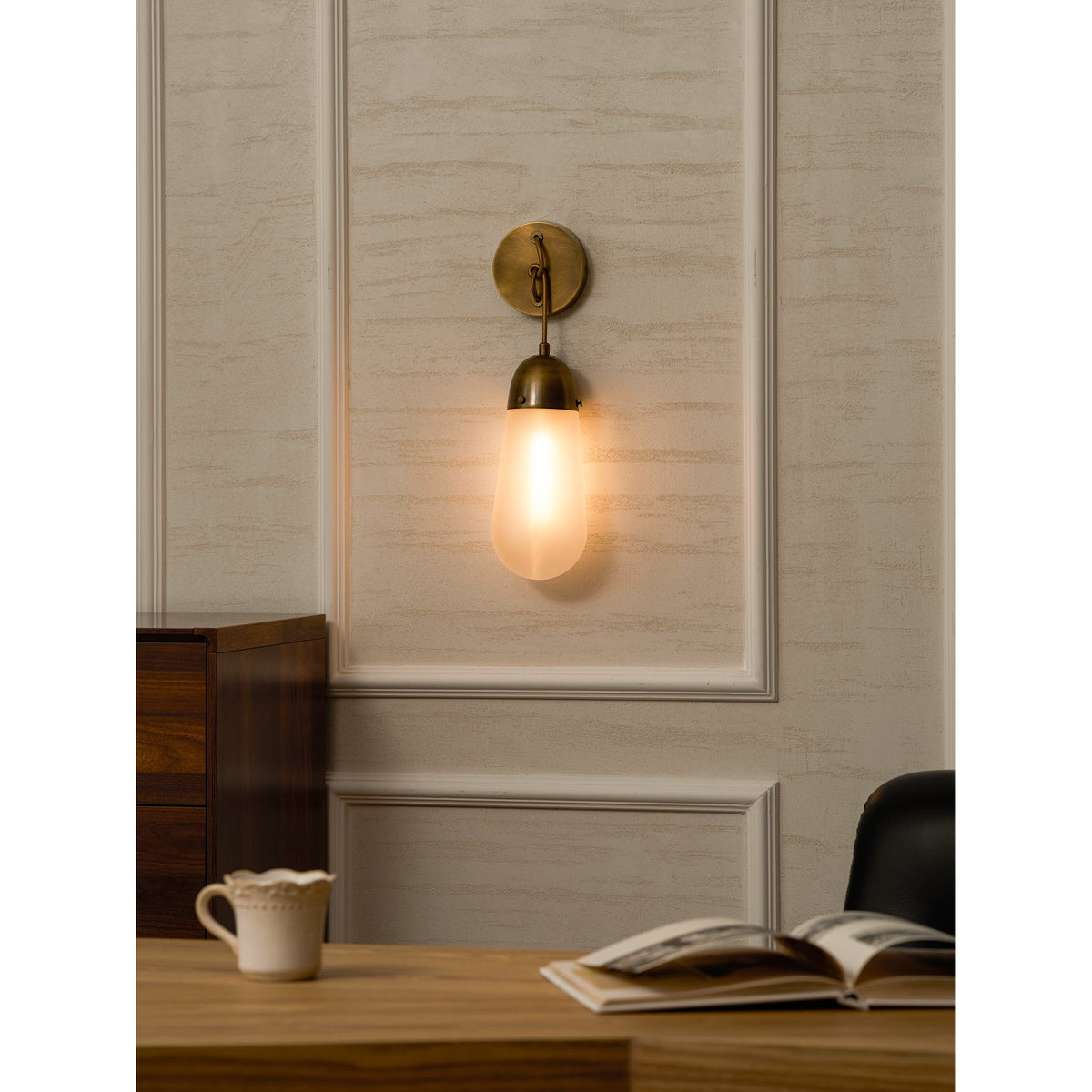 Lariat Wall Lamp - Refined Architectural Brass & Glass Shade Sconce